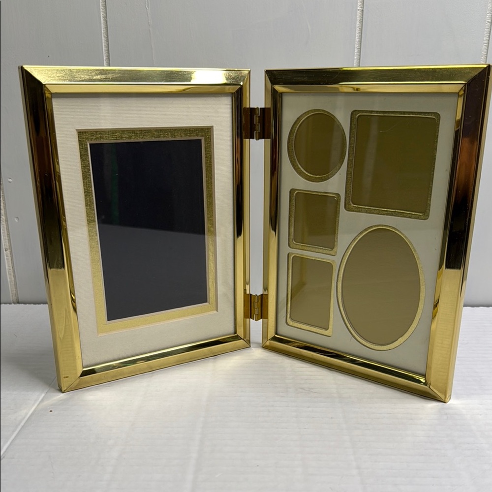 Gold Double Picture Frame Freestanding Double Frame holds 6 pictures